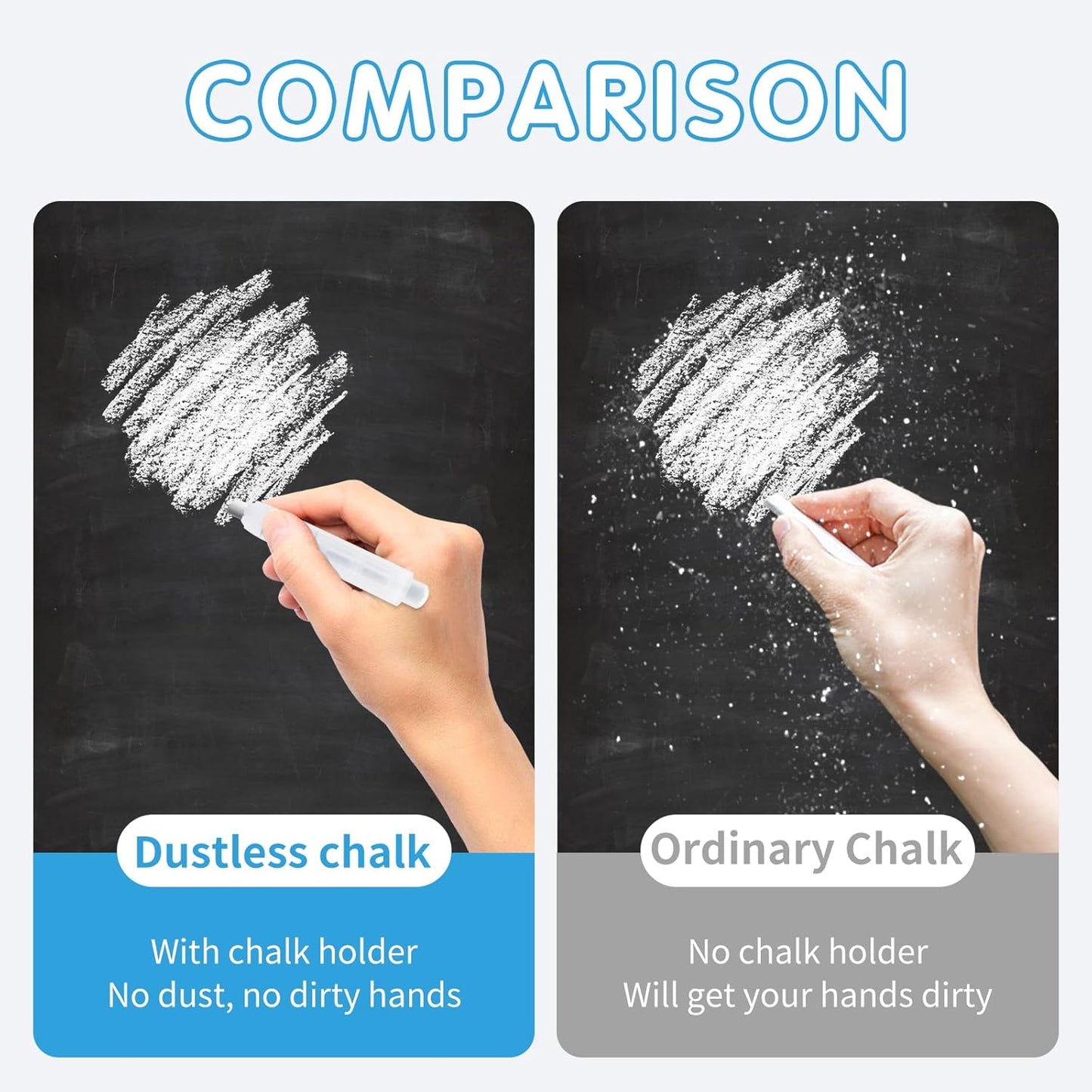 70PCS White Dustless Chalk with 6 Holders & Eraser – Non-Toxic Bulk Chalk Set for Blackboards, Perfect for School, Office, and Home Use.