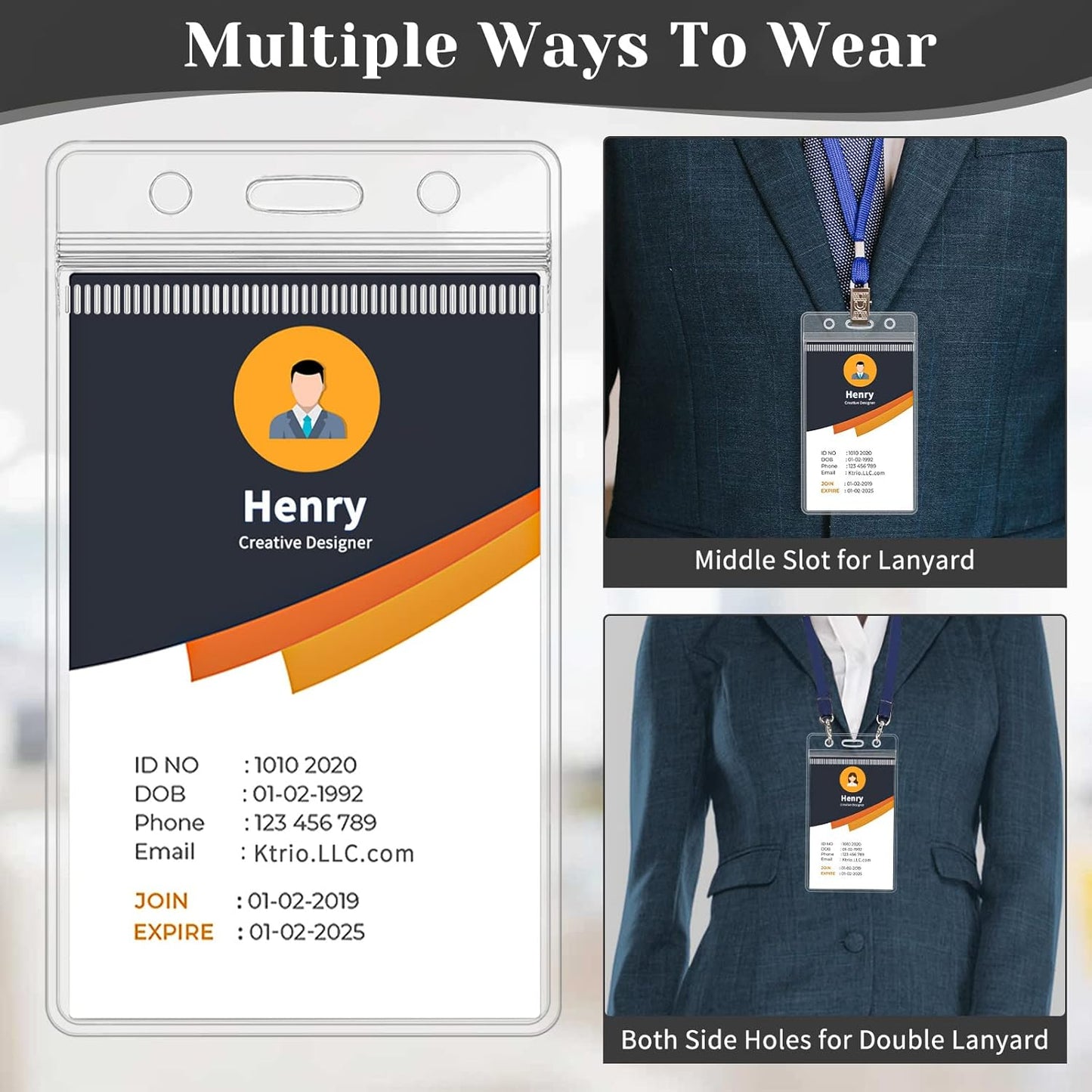 60 Pack Badge Holder, Plastic ID Badge Holder, Clear Waterproof ID Card Holder with Resealable Zip, 2.5" x 3.8" Vertical Name Tag Holder for Nurses and Office, Fits ID Card/Credit Card/Student Card