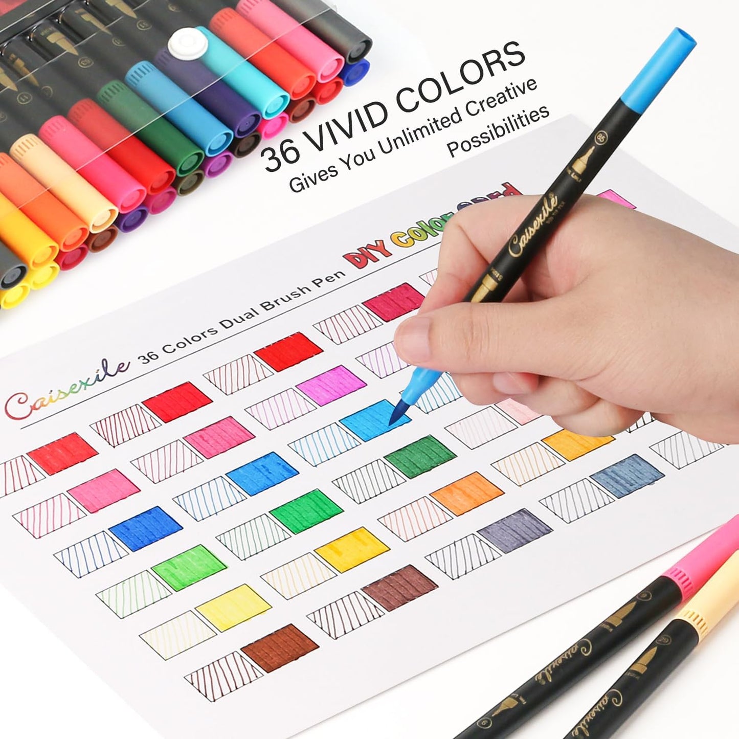 36 Colors Duo Tip Pens Art Markers Set, 72 Nibs Fine and Brush Tip for Adult Coloring Books Journaling Note Taking Lettering Calligraphy Drawing Pens Supplies