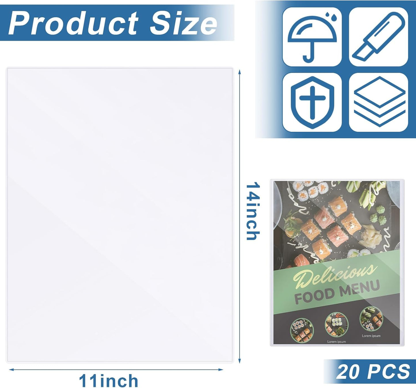 Henoyso 20 Pcs 11x14 Inch PVC Rigid Print Protectors, Heavy Duty Hard Plastic Poster Sleeves for Prints, Magazines, Photos & Paper, Ideal Rigid Menu Covers Paper Page Protectors