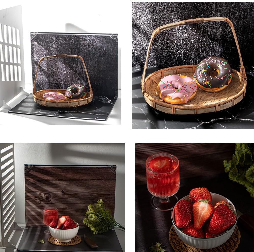 10Pcs 20Patterns Small Product Photography Backdrops Kit Photo Background Food Photography Backdrop Board with Shadow Props and Carrying Bag (16.5X11.7inch)