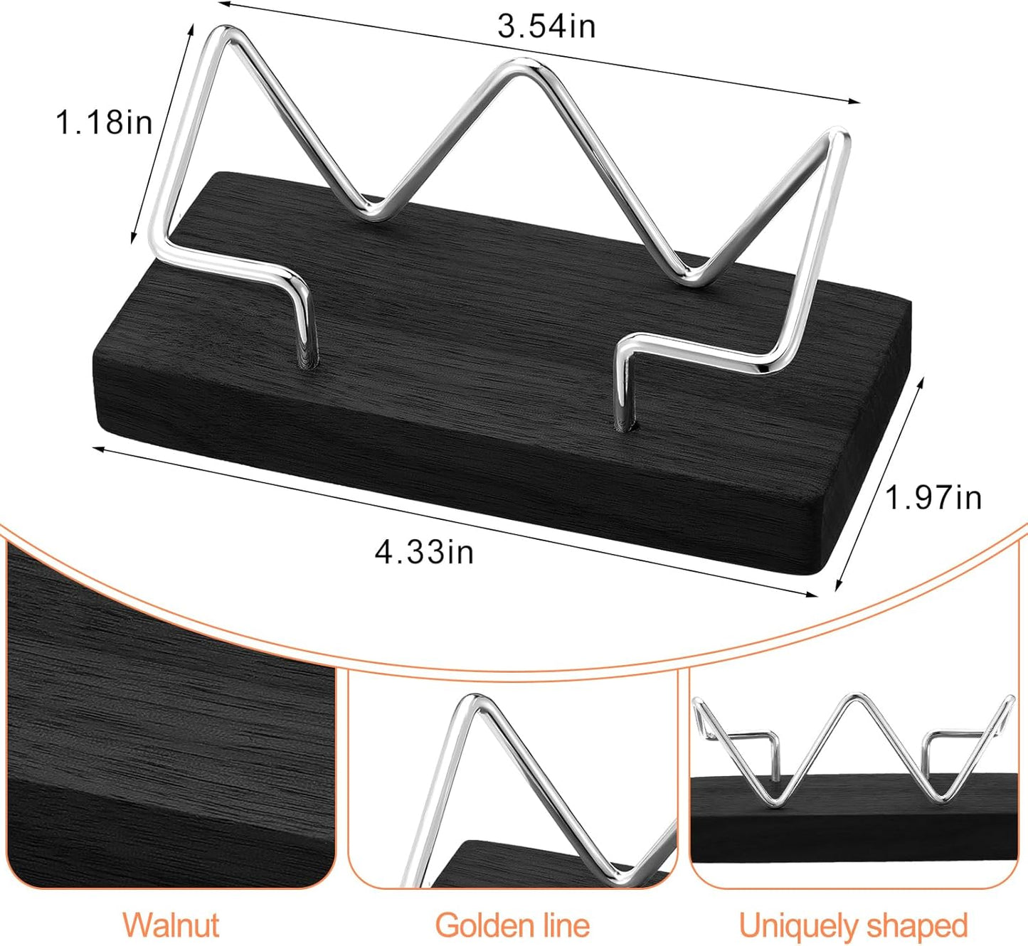 Amyhill 2 Pieces Wood Business Card Holder for Desk Wooden Business Card Display Stand Postcard Holder for Office Home Desktop (Black, Silver)