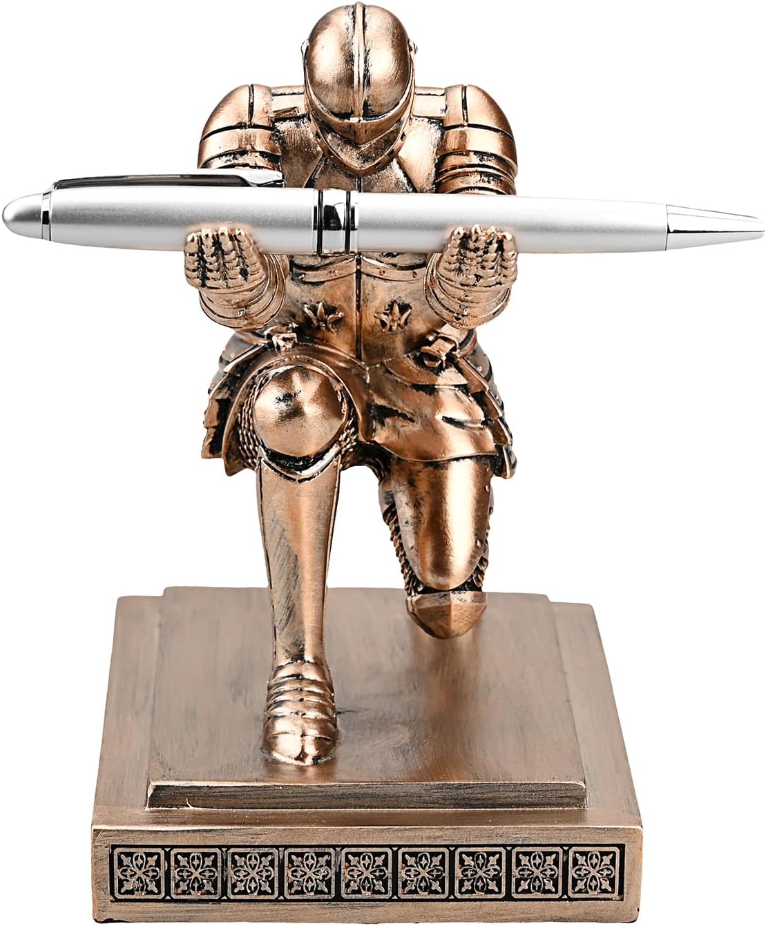 Knight Pen Holder Pen Stand Desk Organizers and Accessories Resin Pencil Holder as Gift with a Fancy Pen for Office and Home Desk Organizer (Bronze)