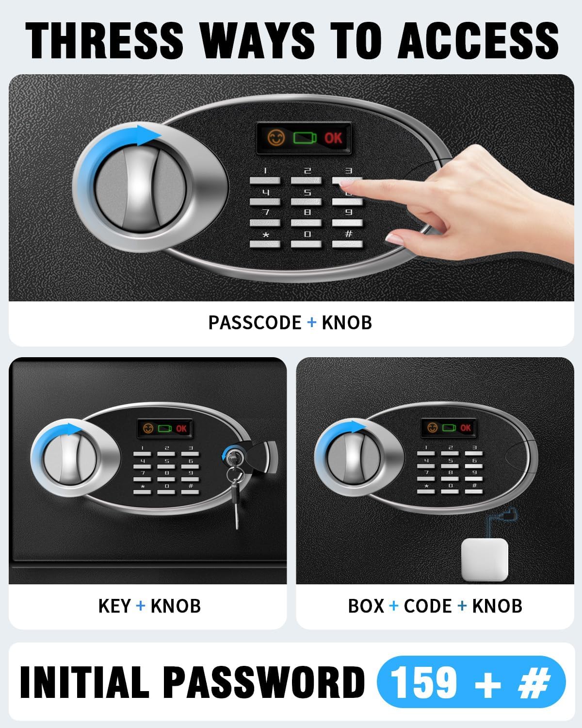 1.8 Cu Ft Safe Box with Fireproof Waterproof for Documents - Steel Security Personal Safe with Digital Electronic Keypad, Emergency Battery Box & Combination Lock, Safety Box for Valuables Money Cash