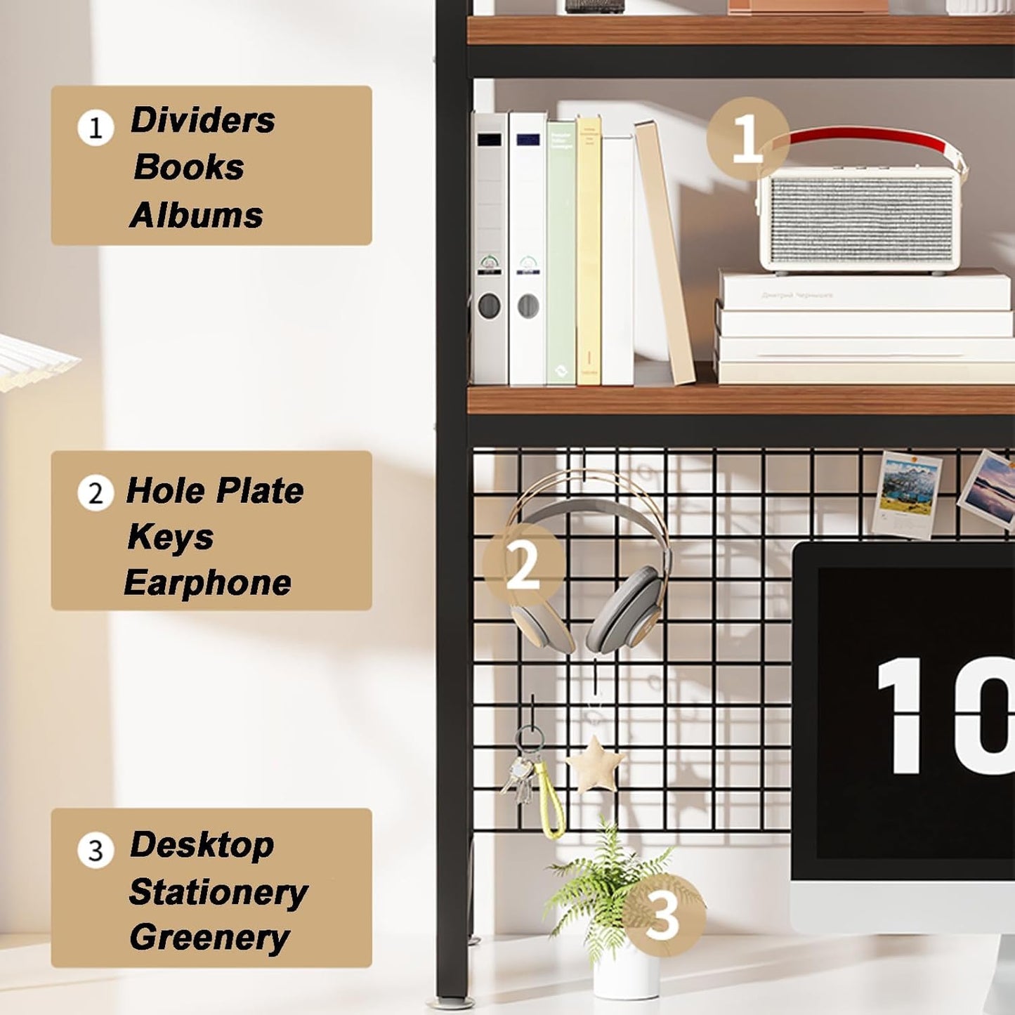 2-Tier Desktop Hutch Bookshelf Metal Desk Shelf Dorm Bookcase for Computer Desk Countertop Storage Organizer Display Rack for Office Home (Black, 53.1in)