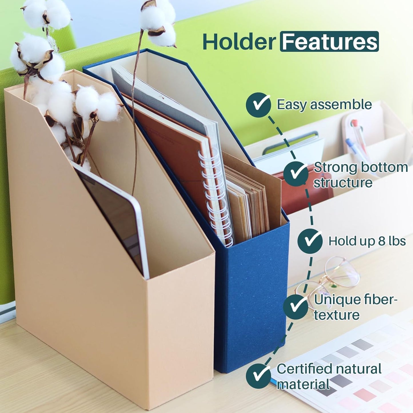 Magazine Holder - File Holder and Desk Organizer, Cardboard Book Organizer and Storage Box for Documents, Magazine Holder Rack for Office, Home and Classroom (Classic Blue, 6-Pack)