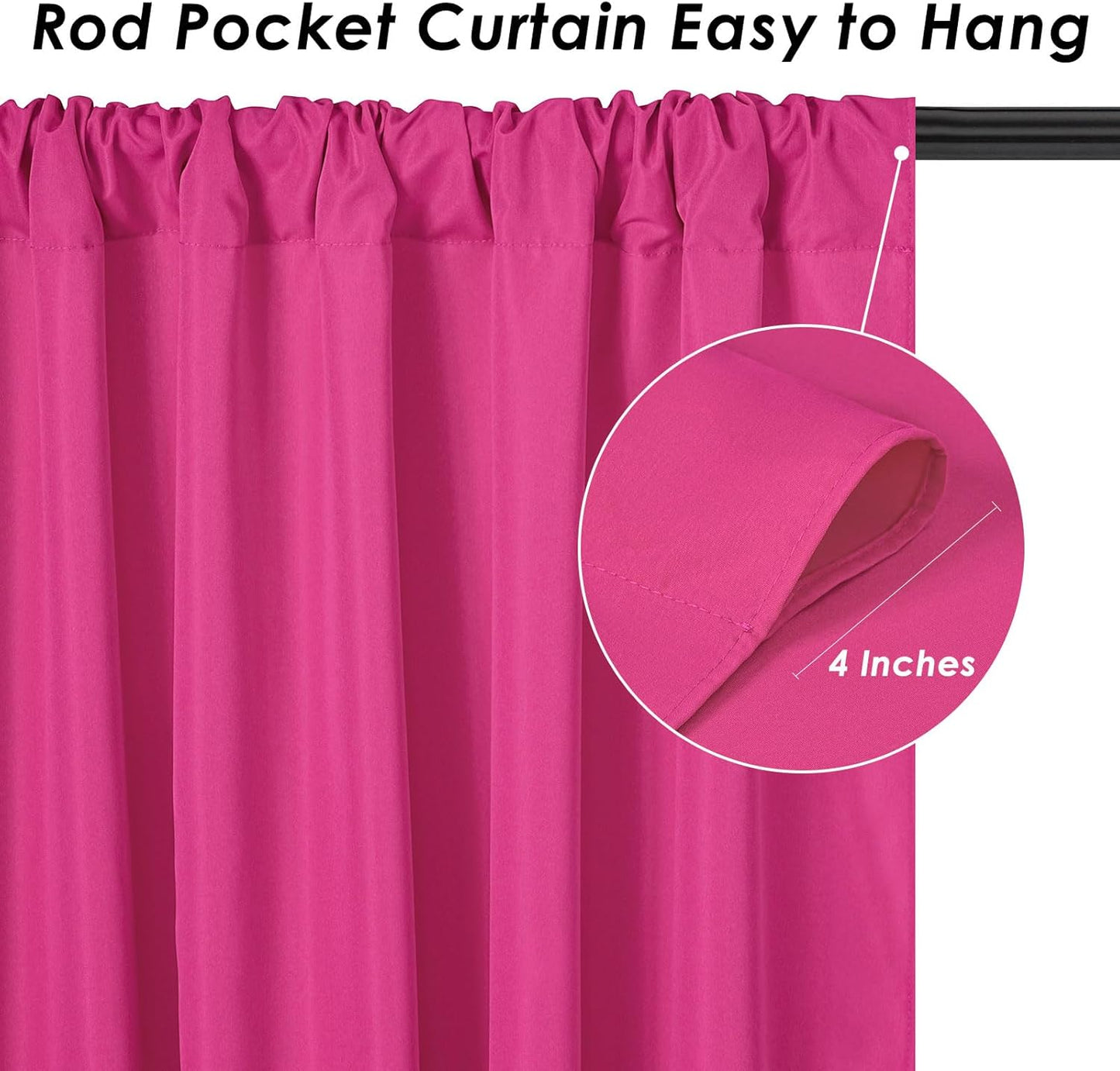 Hot Pink Backdrop Drapes Curtain: Polyester Wedding Party Photography Backdrop Fabric - Fuchsia Birthday Photo Background 6 Panels 5x10ft