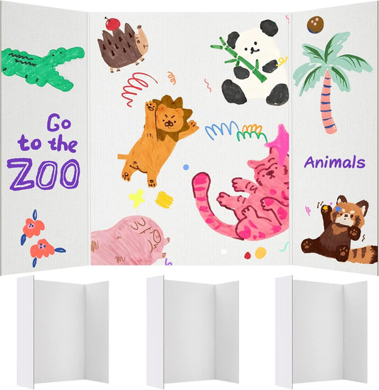 3 Per Pack Trifold Poster Board, 24" × 16" Inch White Cardboard Sheets for School Projects, Science Fair, Business Events
