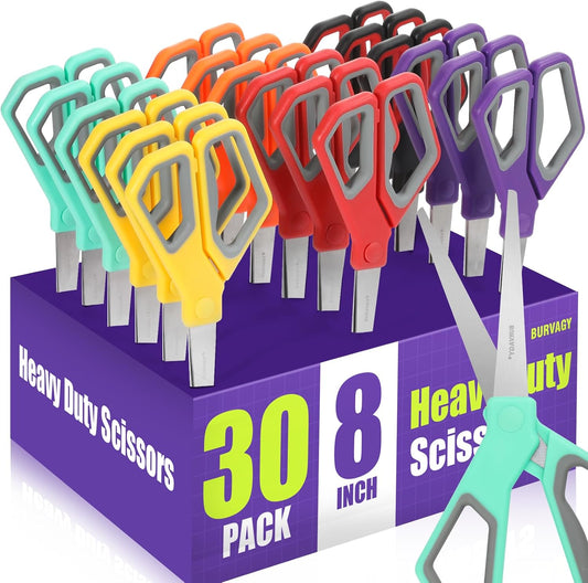 30Pack 8" Scissors All Purpose, Heavy Duty Scissors with Ultra Sharp Blades Comfort Grip Handles - For Office Home School Sewing Fabric Crafts, High/Middle School Student Teacher Scissor
