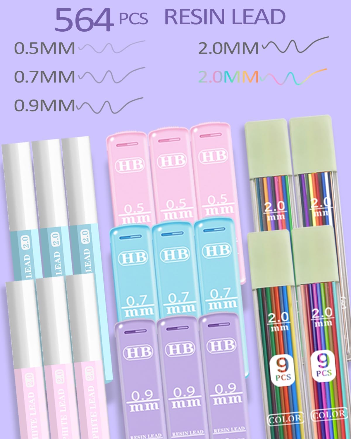 42PCS Mechanical Pencil Set with Cute Pencil Case ,12X Pastel Mechanical Pencil 0.5mm, 0.7mm, 0.9mm & 2.0mm with 564X HB Leads Student Stationary Set for Writing Drawing Ideal Study Essentials (Green)