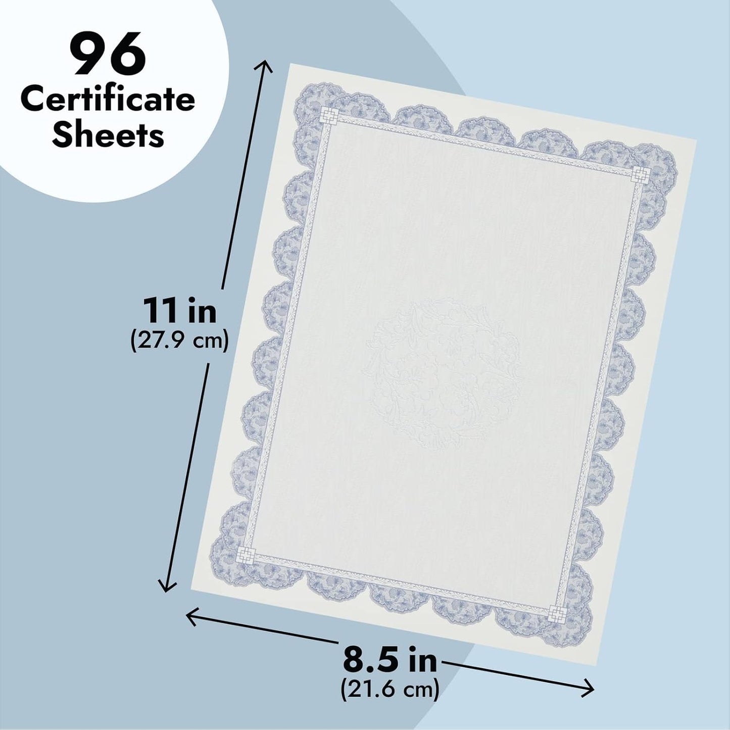 Best Paper Greetings Printable Certificate Paper - Letter Size (8.5" x 11"), Navy Blue Floral, 96 Blank Cardstock Sheets - Printable Cardstock with Border for Awards