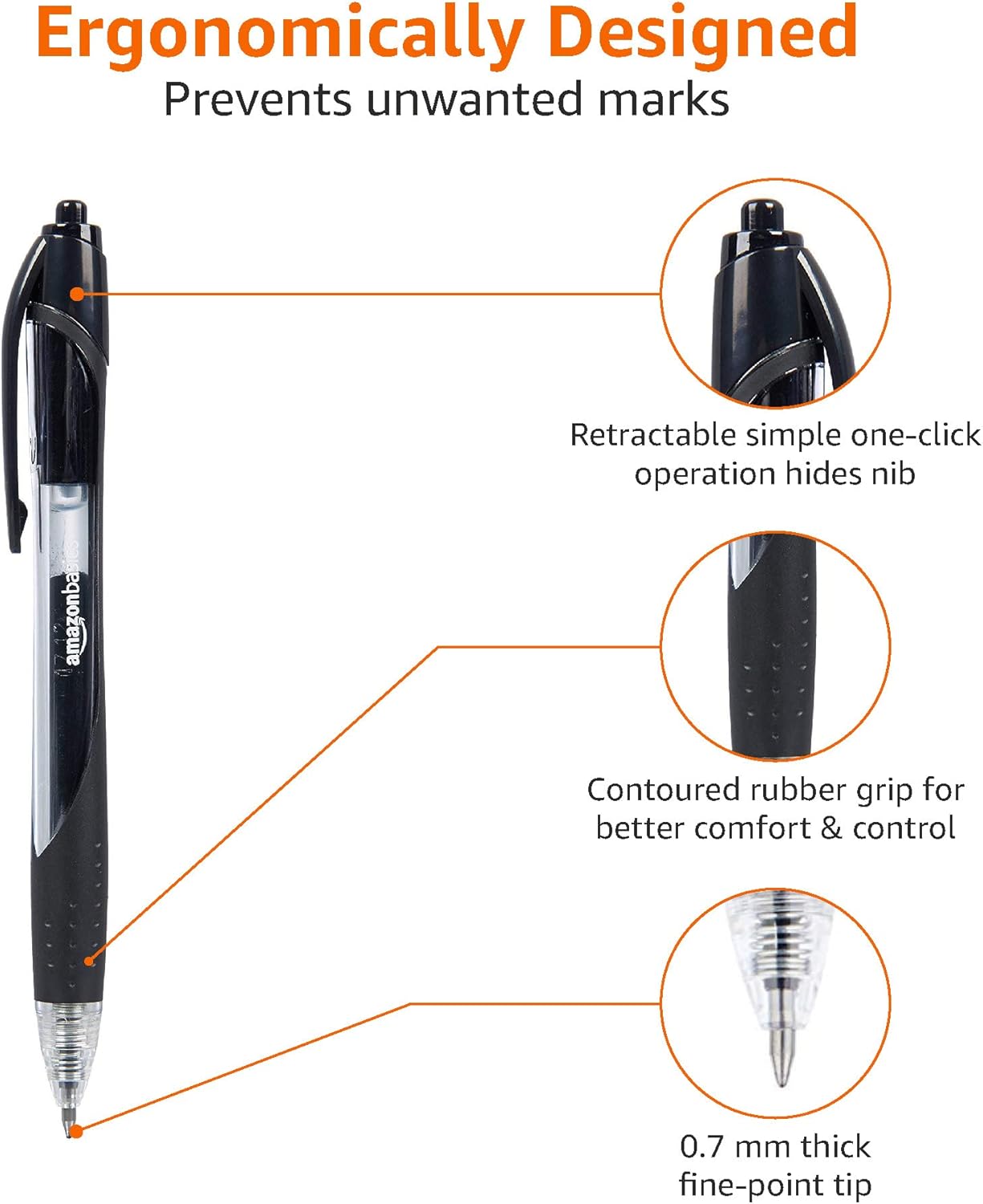 Amazon Basics Retractable Gel Ink Pens, Fine Point, Smooth Writing, Black, 12-Pack