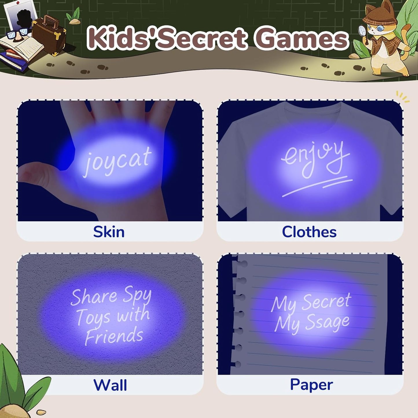 JoyCat 6 Pcs Invisible Ink Pens with UV Light for Kids with Notebooks,Spy Pen Magic Markers for Secret Message,Class Prizes for Students Bulk,Birthday Gift for Boys Girls