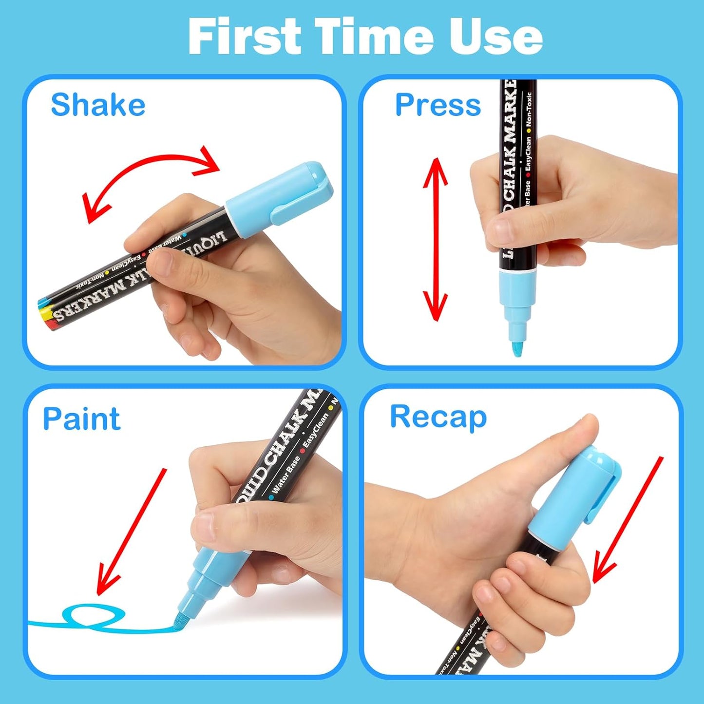 BainGesk 30 Colors Liquid Chalk Markers, Dust-Free Erasable Pens for Blackboards, Chalk Markers for Chalkboard, Windows, Glass, Mirror, Acrylic Dry Erase Board, 6mm Reversible Bullet & Chisel Tip