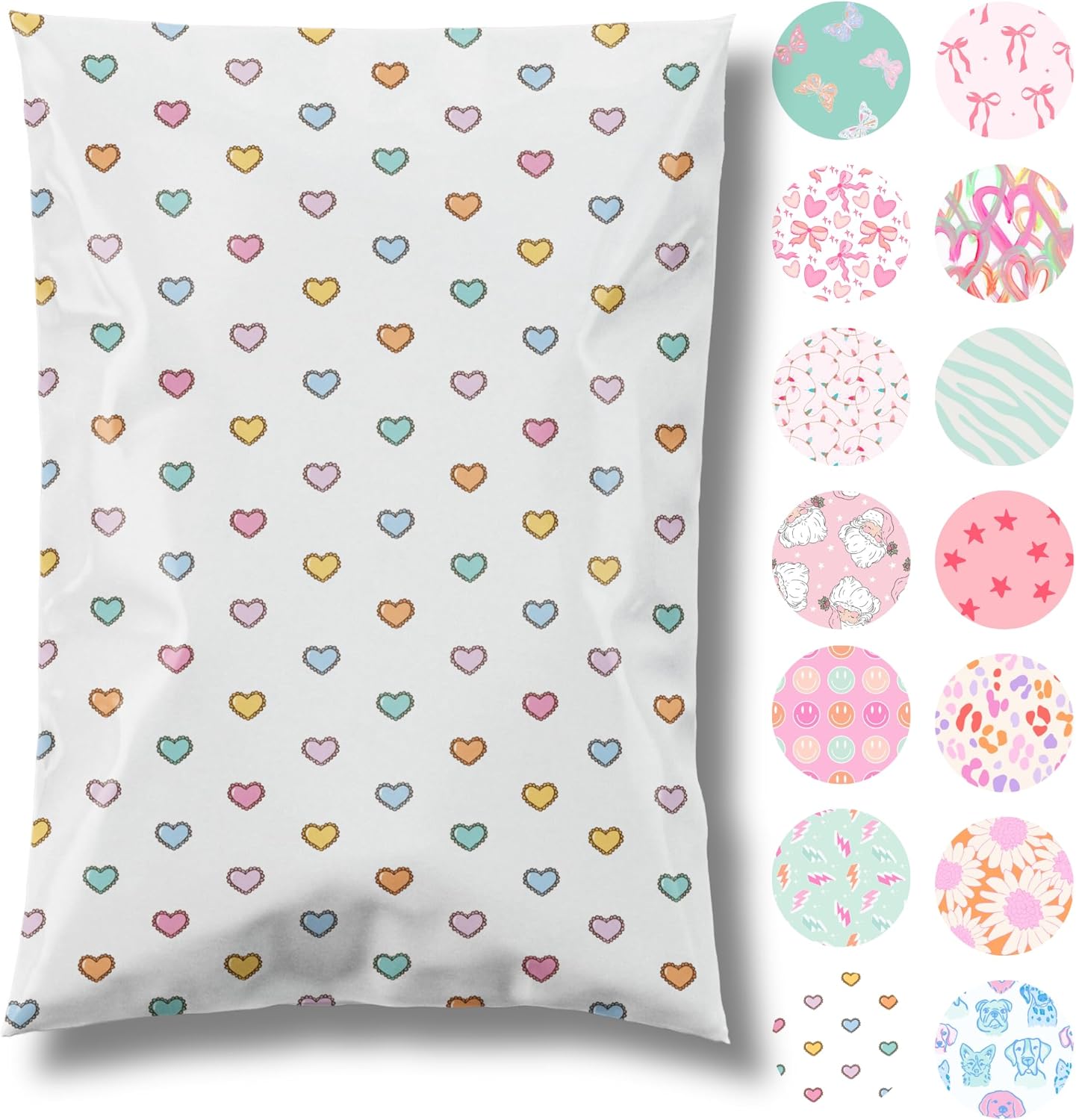 10x13 Designer Poly Mailer 100 Pack Heavy Duty Waterproof Self Seal Shipping Bags for Small Business Large Mailing Envelopes Bulk Tear Resistant Packaging Preppy Hearts