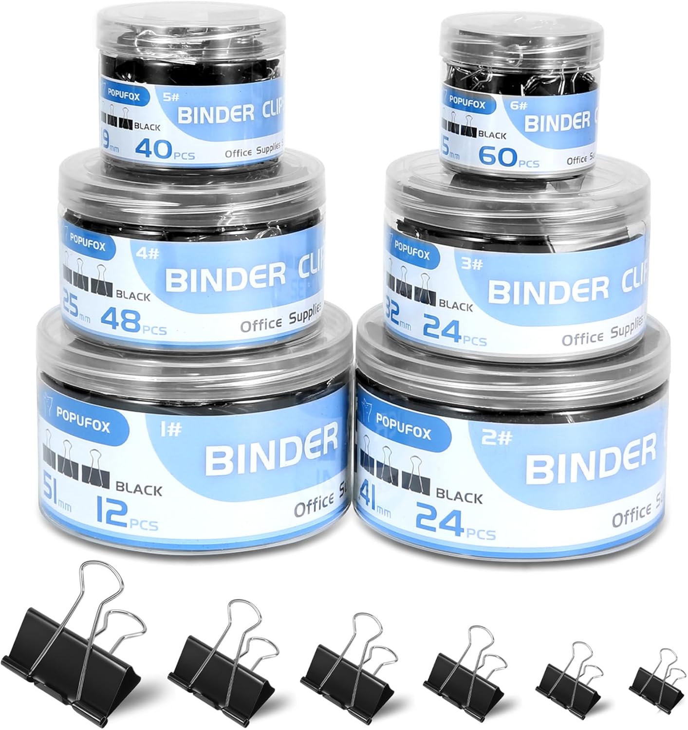 Binder Clips Assorted Sizes Including Extra Large Medium Small Mini and Micro, Office Supplies File Clamps Paper Clips, 6 Sizes in 6 Boxes, 208 PCS Metal Black Clamps for School