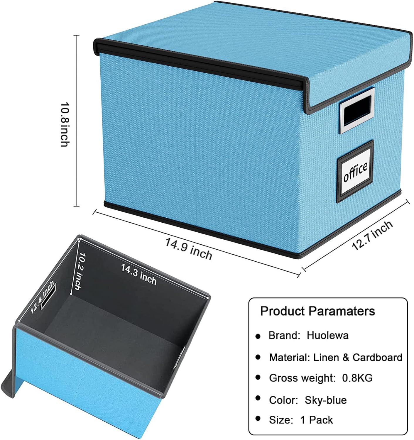 Huolewa Portable File Organizer Box Office Document Storage with Lid, Linen Hanging Filing Storage Boxes, Decorative Home/Office Filing System for File and Folders Storage (Sky-blue)