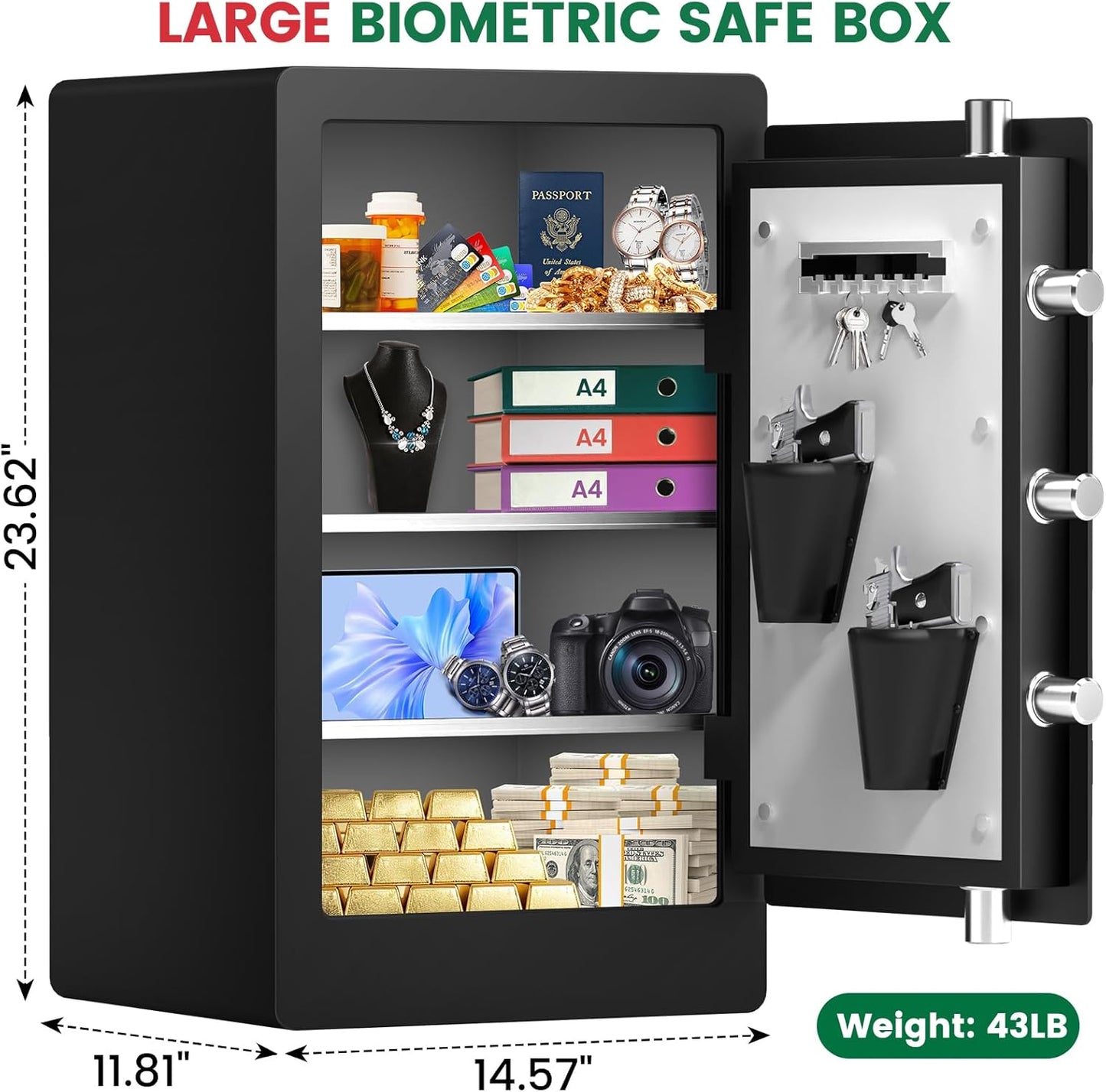 5.5 Cuft Biometric Fireproof Safe For Home, Heavy Duty Safe Box Fireproof Waterproof, Large Document Safety With Keypad and Dual alarms, Digital Security Safety Box for Money Jewelry