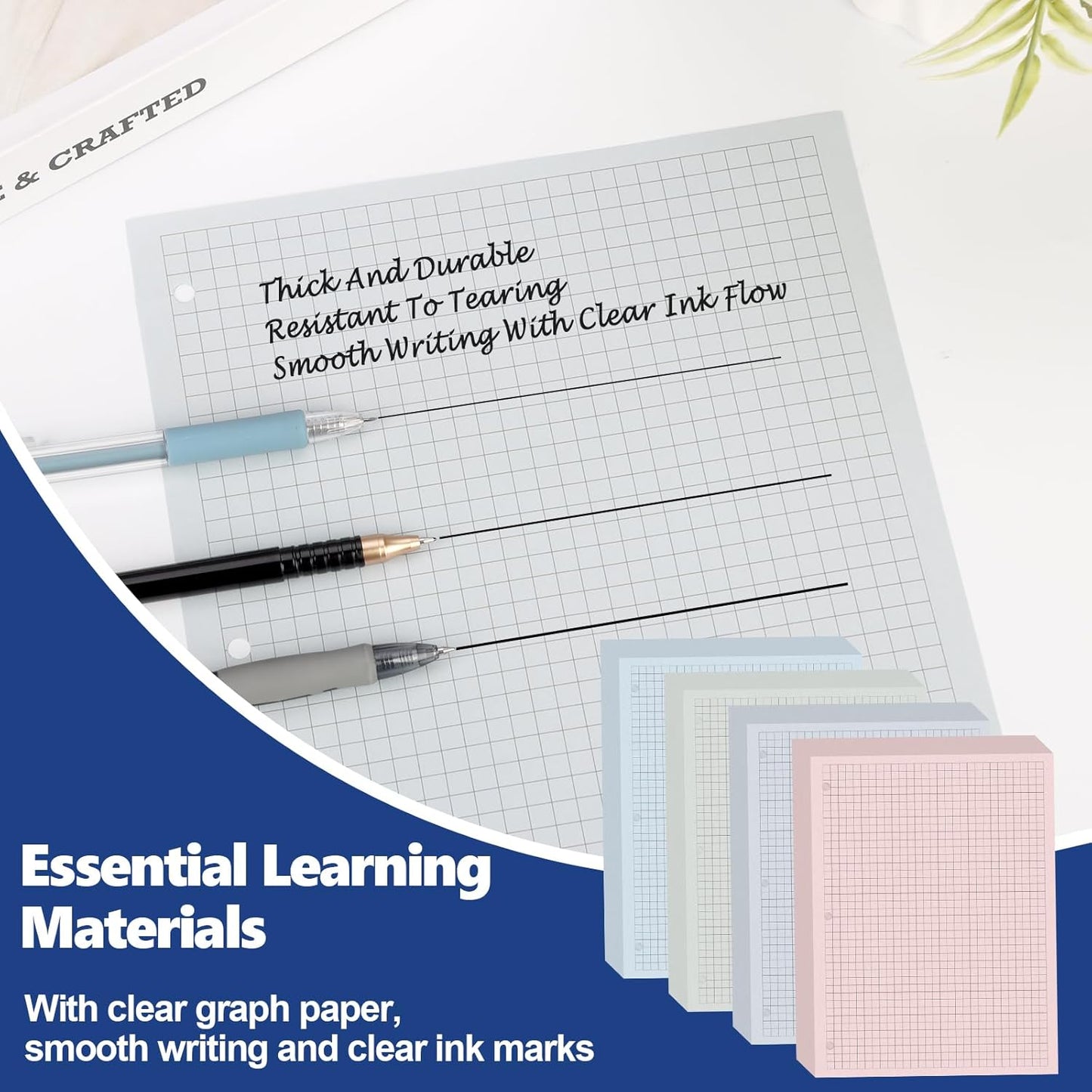 500 Sheets Colored 4 x 4 Graph Loose Leaf Paper Bulk for 3 Ring Binder 8.5×10 Inch Quad Ruled Graph Filler Notebook Grid Paper Refill Quad Ruled Pad for School Office Business Home Library 80gsm