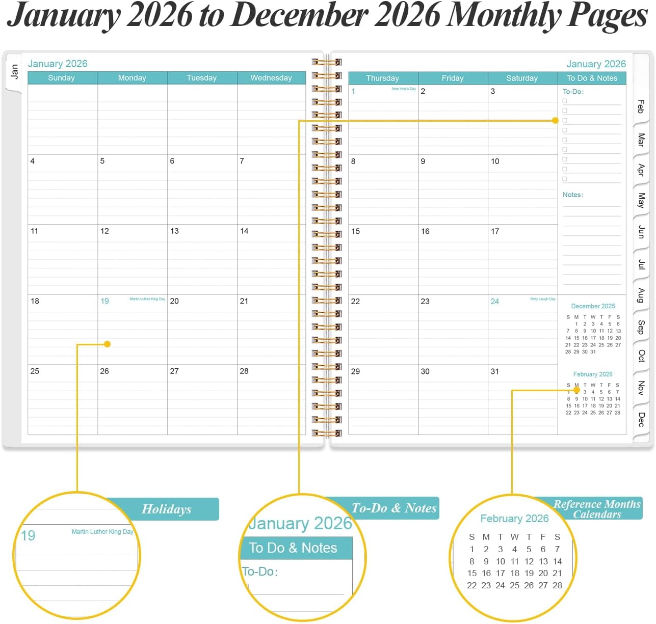 2026 Daily & Monthly Planner - One Page Per Day, Daily Planner from January 2026 - December 2026, Planner 2026 with 12 Monthly Tabs, 8.5" x 11", Flower-A