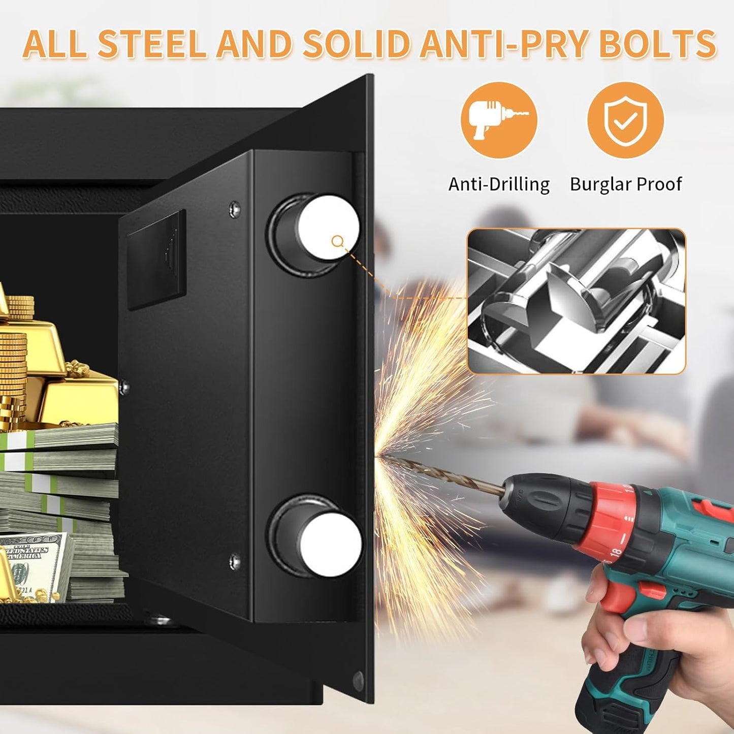 0.6 Cubic Feet Small Fire Safe Box for Home Use, Security Safe and Lock Box with Digital Keypad, Spare Keys, Dorm Room Safes for Money, Jewelry, ID Documents