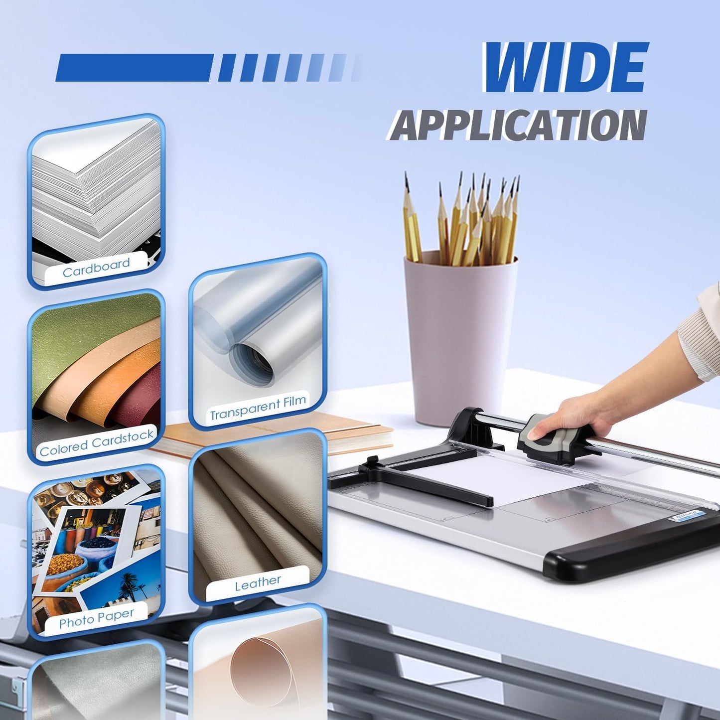 Rotary Paper Trimmer, 15 Sheets Heavy Duty Paper Trimmer, 360mm(14.17") Cutting Length, Commercial Grade Rotary Paper Cutter for Home/Office/School, Black & Silver