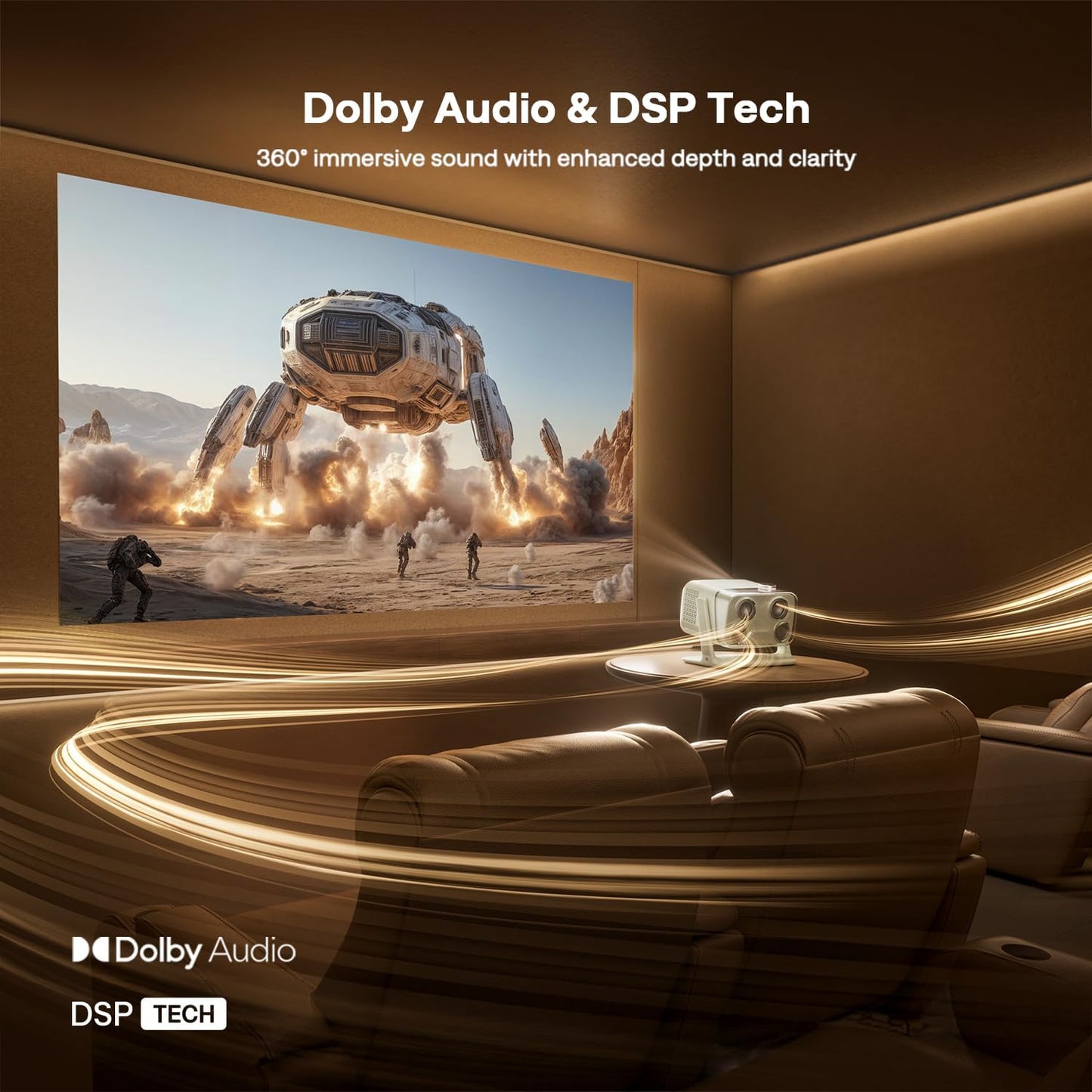 Aurzen BOOM mini Google TV 4K Supported Smart Projector with WiFi and Bluetooth, Outdoor & Home Movie Projector with 20W Speakers DoIby Audio, Real-Time Focus & Keystone, 500 ANSI Lumens, Green