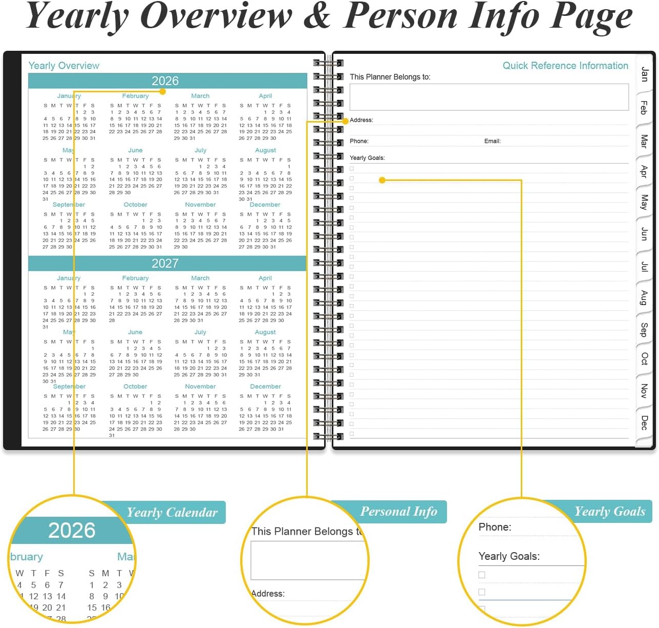 2026 Daily & Monthly Planner - One Page Per Day, Daily Planner from January 2026 - December 2026, Planner 2026 with 12 Monthly Tabs, 8.5" x 11", Black