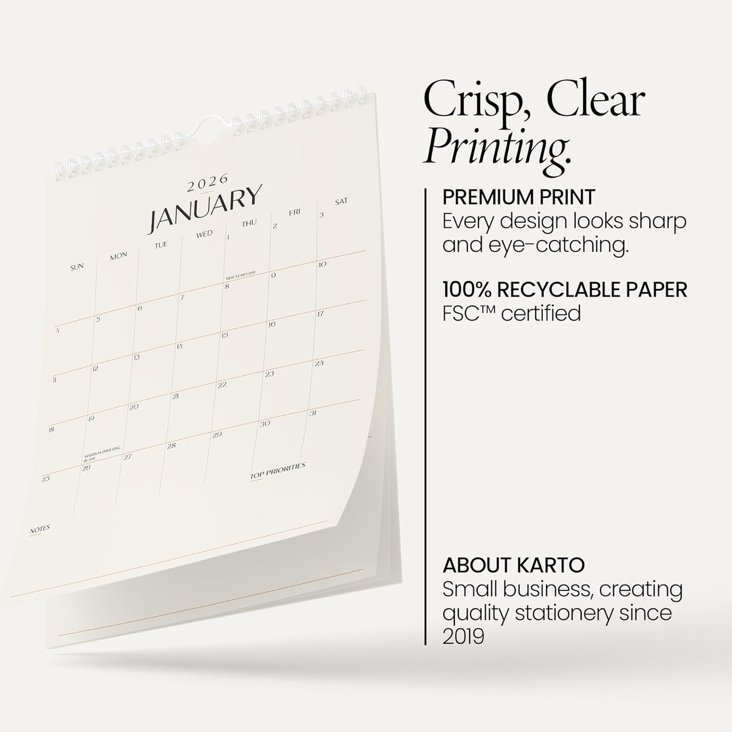 Karto Wall Calendar 2025-2026 - Vertical 11x17 inch July 2025 to December 2026 - Boost Your Productivity and Easy Planning with the Aesthetic Monthly Calendar - Beige