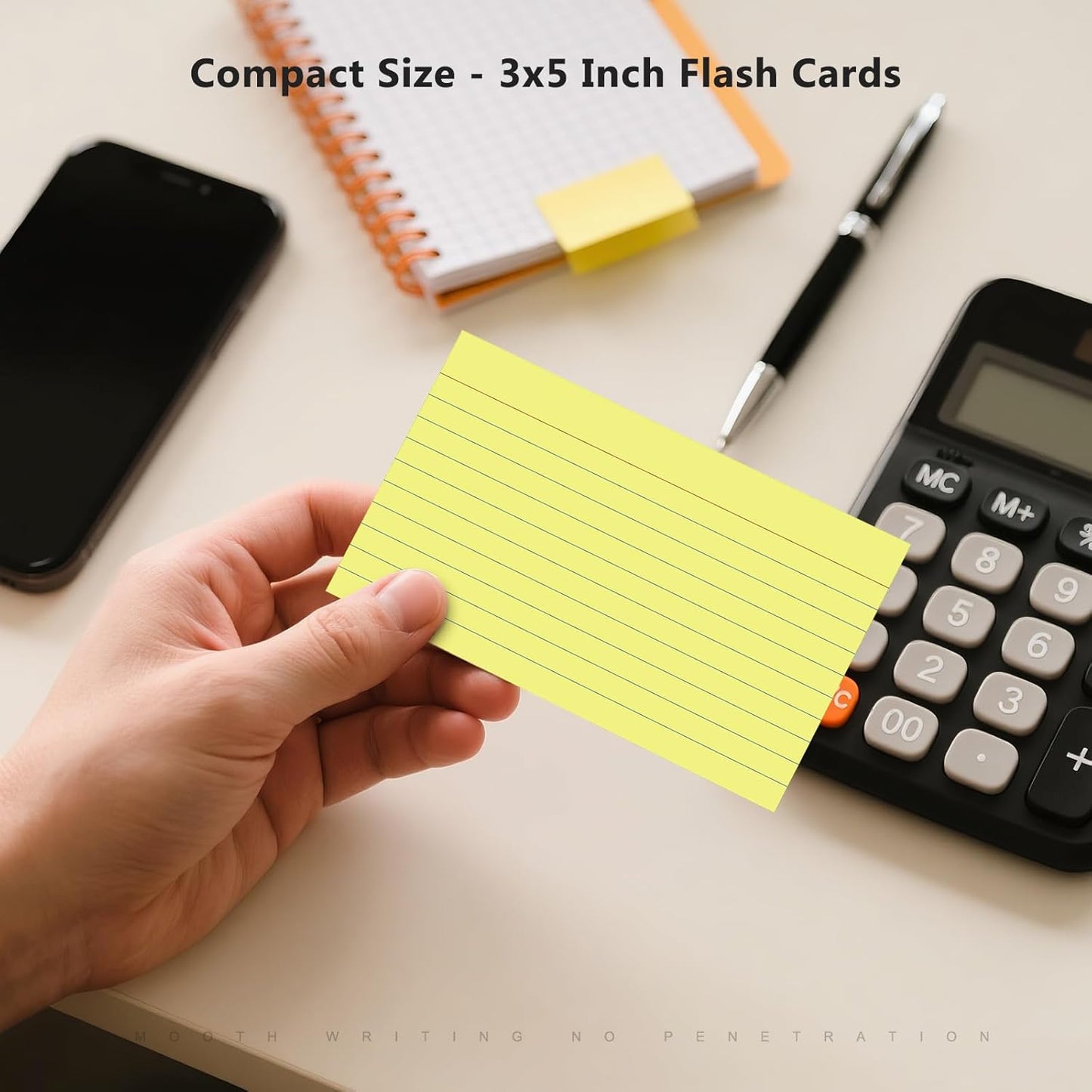 600 Count Index Cards 3 x 5 Inch Yellow Lined Flash Cards Ideal for Studying and To-do-List, Portable Note Cards Taking for Students and Teachers, Flash Card Styled for Home, Office or School Use