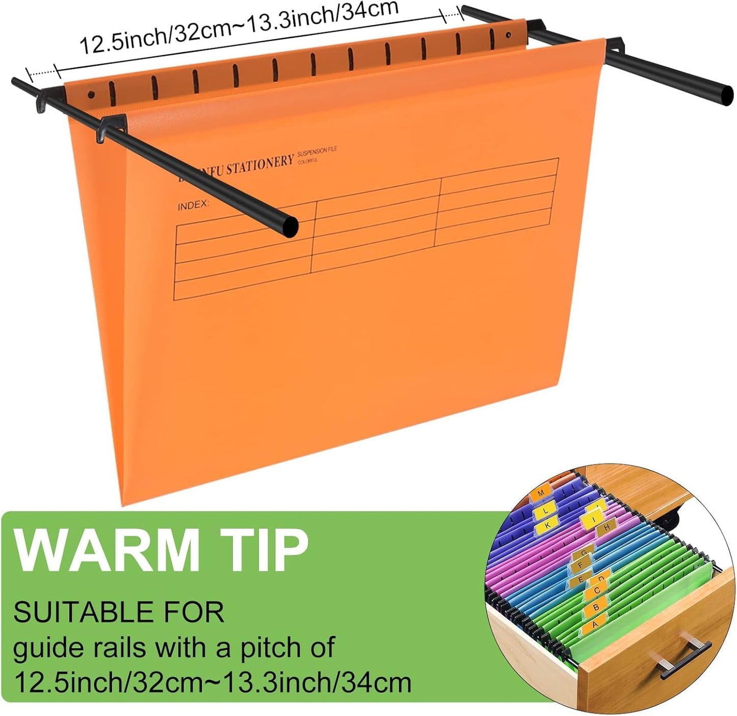 BOENFU 24 Pack Colored Hanging File Folders Letter Size Plastic File Folders with Adjustable Tabs, 2 Markers, Hanging Organizer File Folders for Efficient Filing