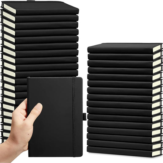 40 Pack Pocket Notebook Journals A6 Mini Hardcover Journal PU Leather Lined Notebooks 3.5 x 5.5 Inch Small College Ruled Notepad With Pen Holder for Writing Office School Supplies (Black)