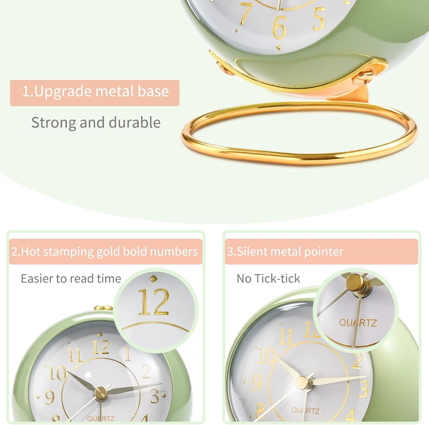 Analog Alarm Clocks,Retro Backlight Cute Simple Design Small Desk Clock with Night Light,Silent Non-Ticking,Battery Powered,for Kids,Bedroom,Travel,Kitchen,Bedside Desktop. (Blue)