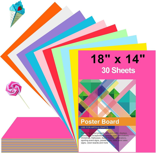 30 Pcs Poster Board Colorful Paper 14x18, ROOKEA Vision Boards Bulk Blank Graphic Display Posterboard Card Paper for Kids School Classroom Arts Craft Projects Drawing Scrapbooking