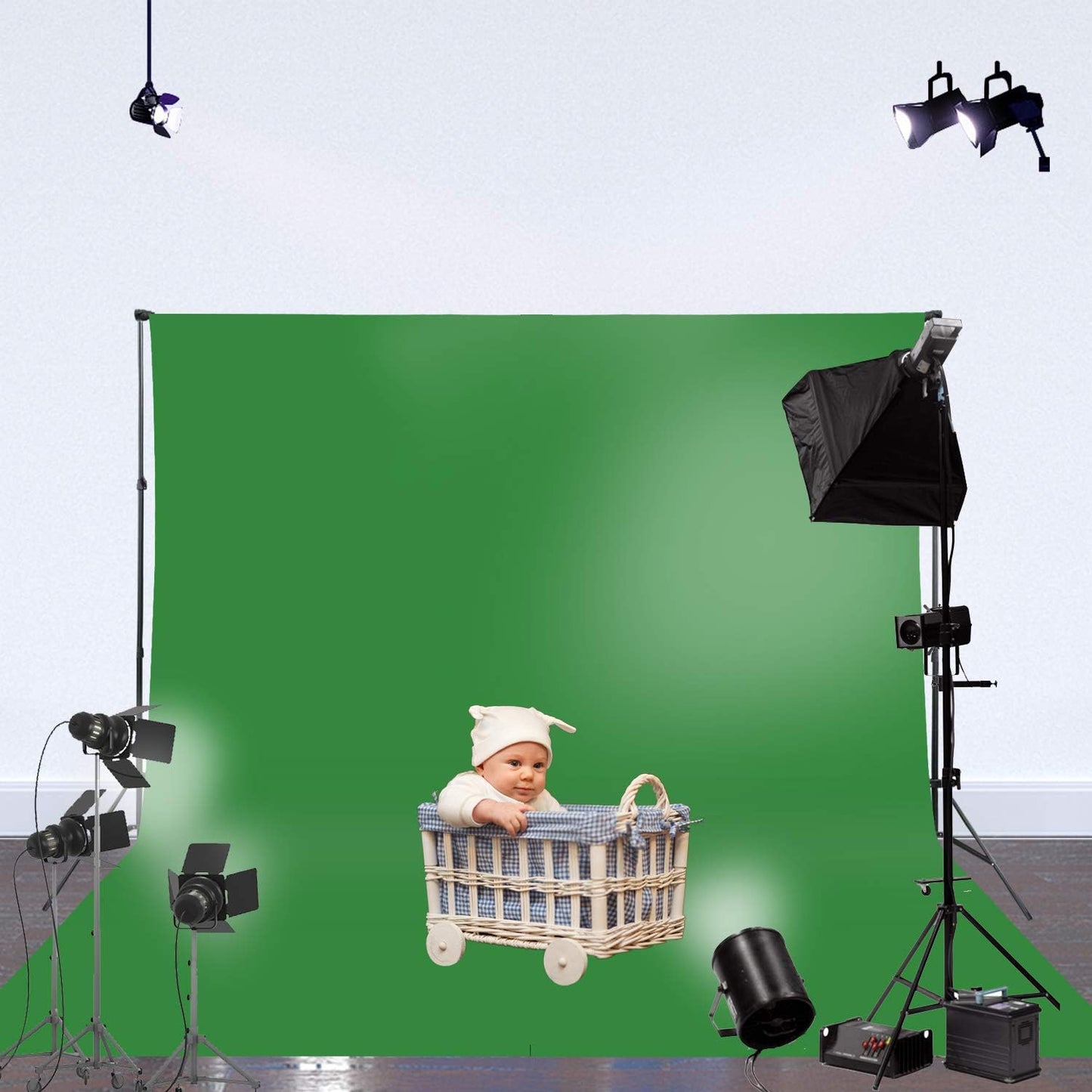 ISSUNTEX 5X7 ft Background Muslin Backdrop, Photo Studio, Collapsible High Density Screen for Video Photography and Television-Blue/Green