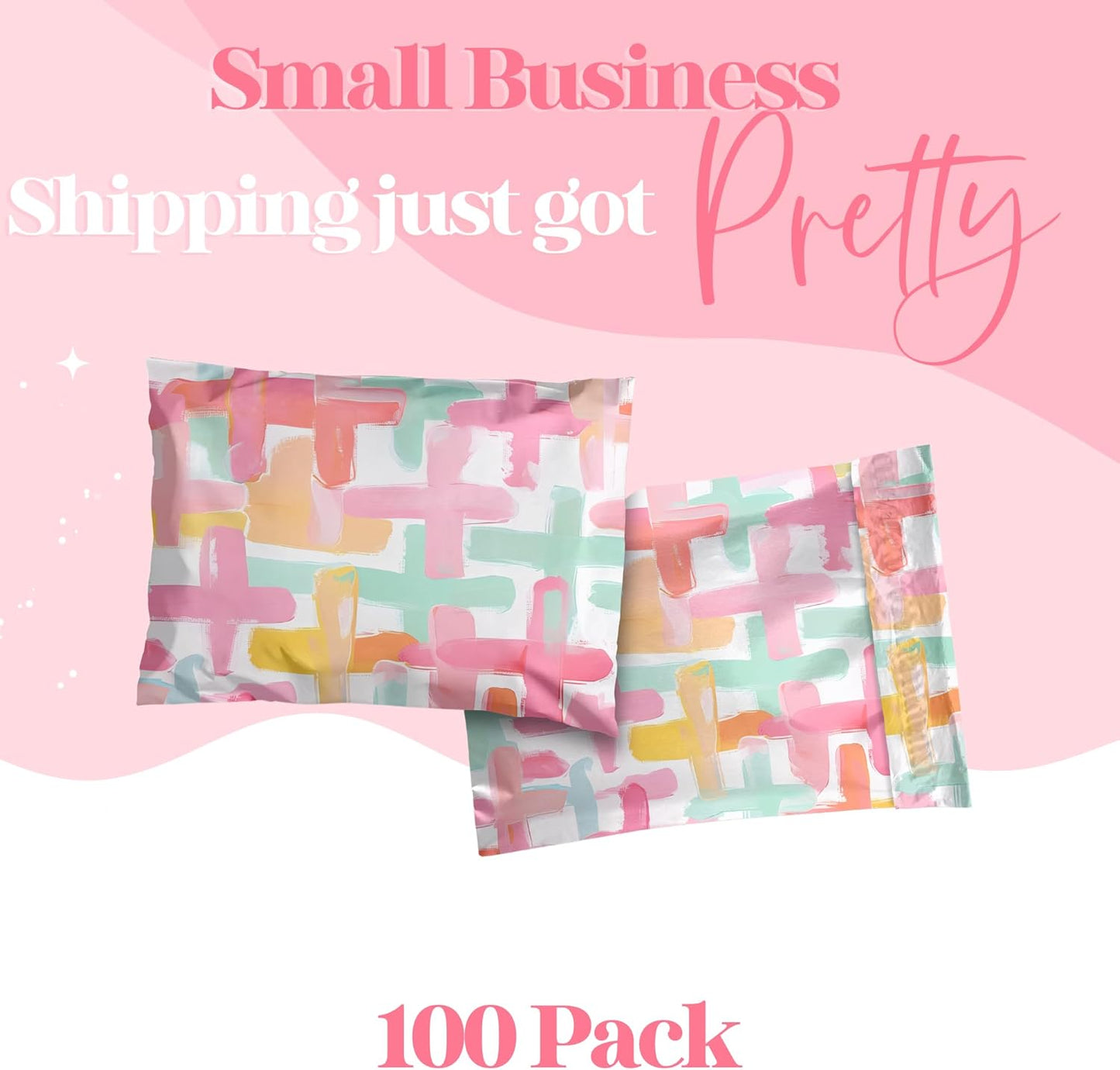 14.5x19 Designer Poly Mailer 100 Pack Heavy Duty Waterproof Self Seal Shipping Bags for Small Business Large Mailing Envelopes Bulk Tear Resistant Packaging Pastel Crosses Faith
