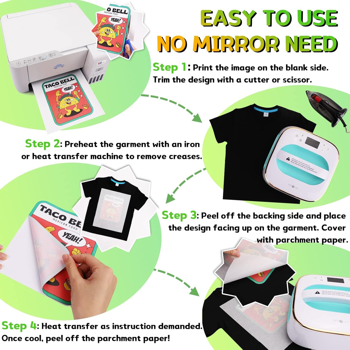 HTVRONT Heat Transfer Paper for Dark T Shirts -25 Sheets 8.5x11" Iron on Transfer Paper for Inkjet & Laser Printer, Stretchable & Durable Printable Heat Transfer Vinyl, Easy to Use