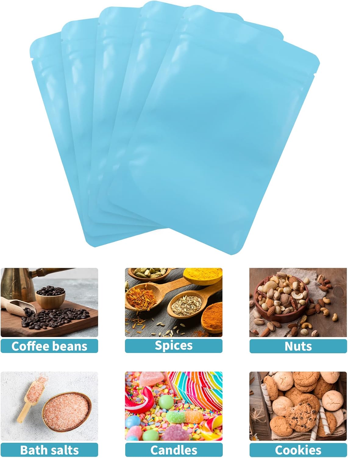 100 Pack Resealable Stand Up Bags,Smell Proof Pouch Sealable Foil Pouch Bags for Packaging (Blue, 4" x 6")