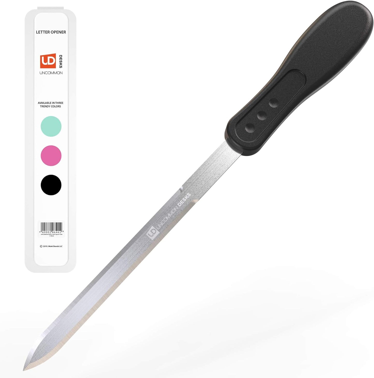 Uncommon Desks Office Letter Opener - Stainless Steel Knife-Edge Blade, Ergonomic Grip Handle (Black, 1 Pieces)