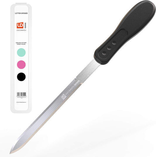 Uncommon Desks Office Letter Opener - Stainless Steel Knife-Edge Blade, Ergonomic Grip Handle (Black, 1 Pieces)