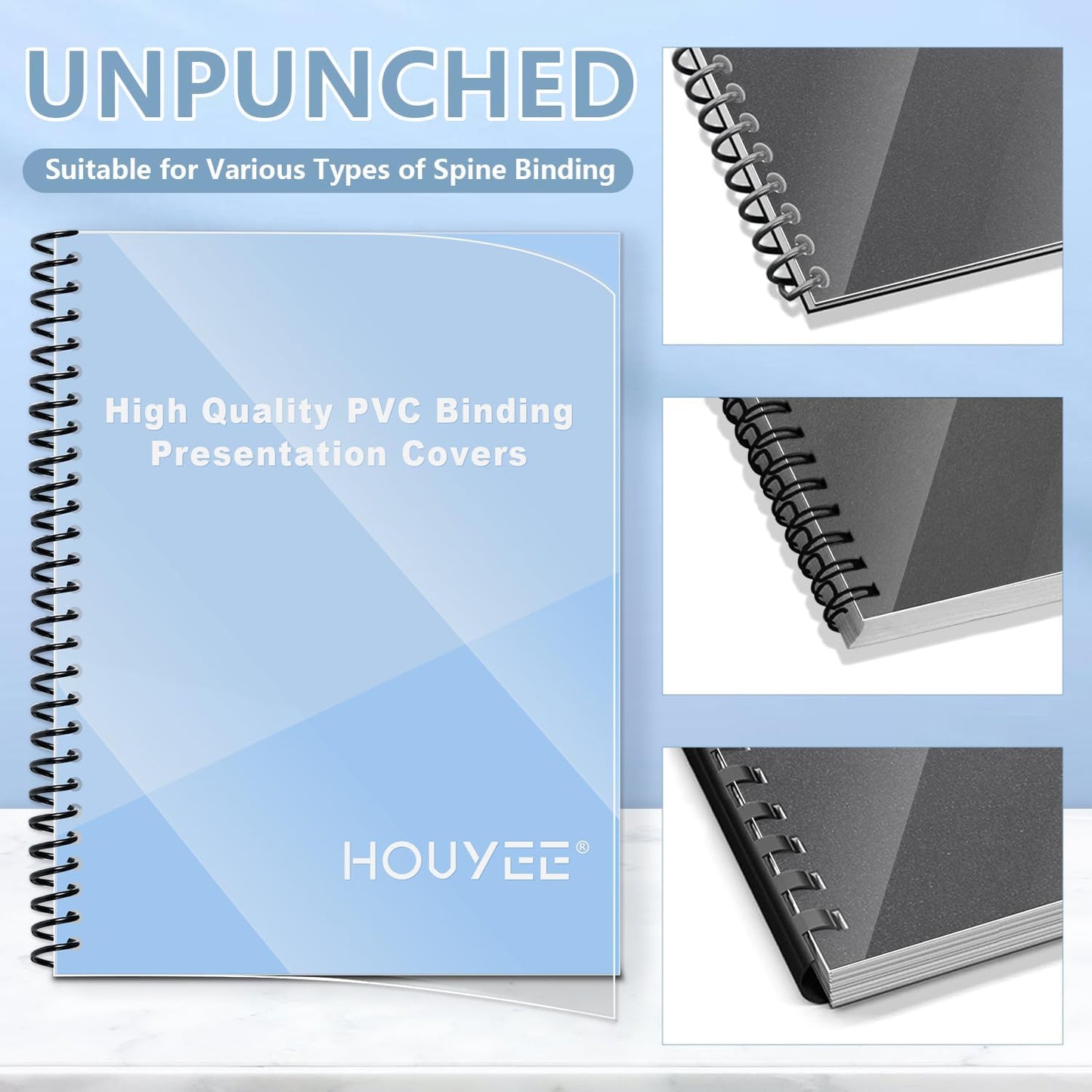HOUYEE 200 Pack 5 Mil PVC Binding Presentation Covers, Clear Report Covers,8.5x11 Inches,Letter Size