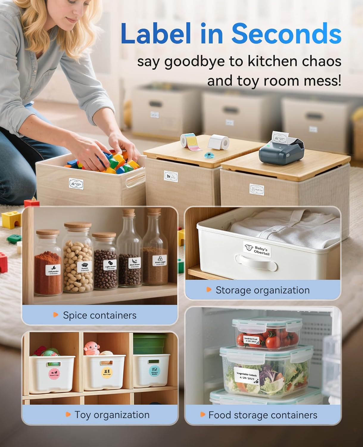 NIIMBOT B1 Label Maker Machine with Tape, Thermal Label Printer Easy to Use for Office, Home, Business, 2 Inch Label Maker with 2'' x1.18'' Labels