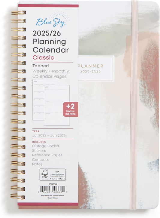 Blue Sky 2025-2026 Academic Year Weekly and Monthly Planner Calendar, July 2025 - June 2026, 12-Month, 5" x 8", Hard Cover, Wirebound, Storage Pocket, Laminated Tabs, Stickers, Ansel