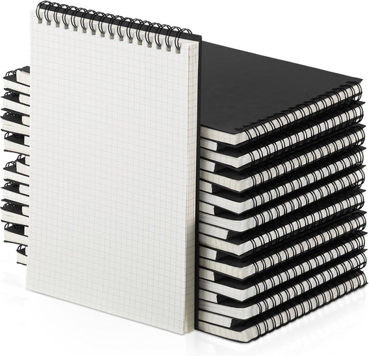 24 Pack Graph Paper Spiral Notepad A5 Top Wirebound Notepad Grid Notebook Steno Pads Memo Notebook Grid Paper 140 Pages for Writing Sketching Drawing Office Supplies (Black)