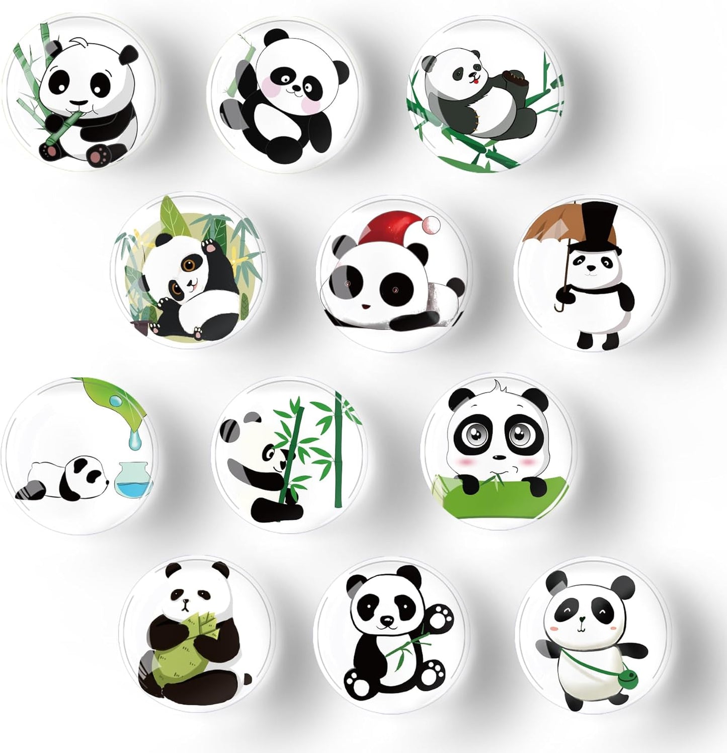 12Pcs Glass Refrigerator Magnet Fridge Sticker,Panda Fridge Magnets Decoration for Crafts,Strong Fridge Magnets for Kitchen, School,Office Whiteboard, Cabinet and Dishwasher