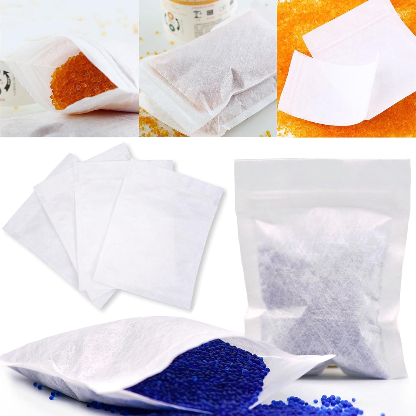 60 Packs Breathable Paper Bags, Zip Lock Storage Bags for Small Items, Silica Gel Beads, Desiccant, Jewelry, Samples, 4.3 by 6.3 Inch