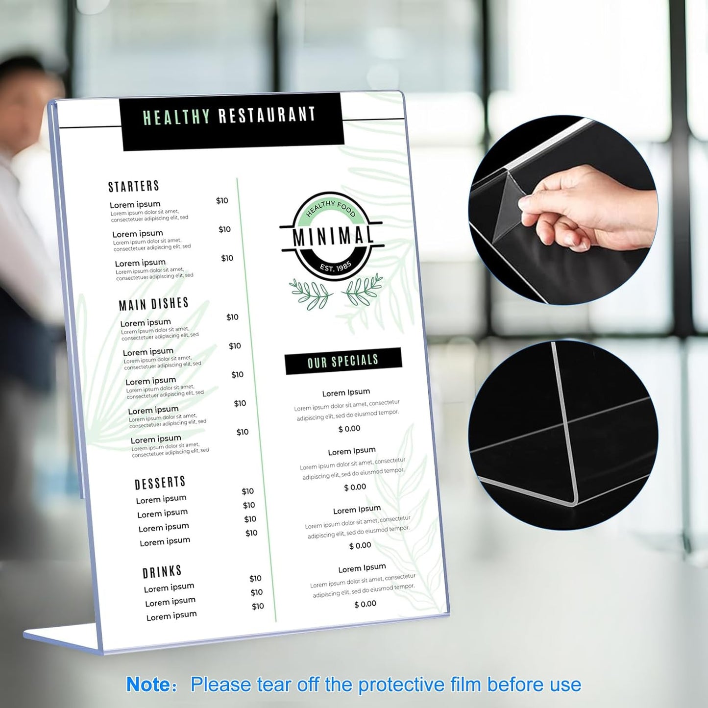 6 Pack Slanted Back Acrylic Sign Holders 5x7 for Business & Store, Tabletop Vertical Sign Holder with Anti-Slip Pads Clear Display Stand, for Menus Flyers Documents Office Restaurants Party Decoration