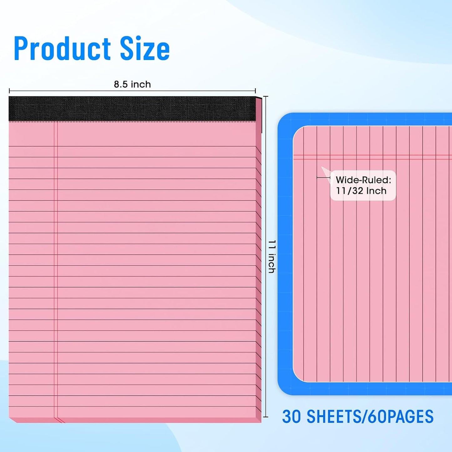 5pcs Legal Pads 8.5 x 11, Notepads 8.5 x 11 Inch, Color Note Pads Clear Print Writing Pads of Paper, Memo Pads , Perforate Legal Notepads Paper , Wide Ruled Lined with Sturdy Back,30 Sheets/Pack