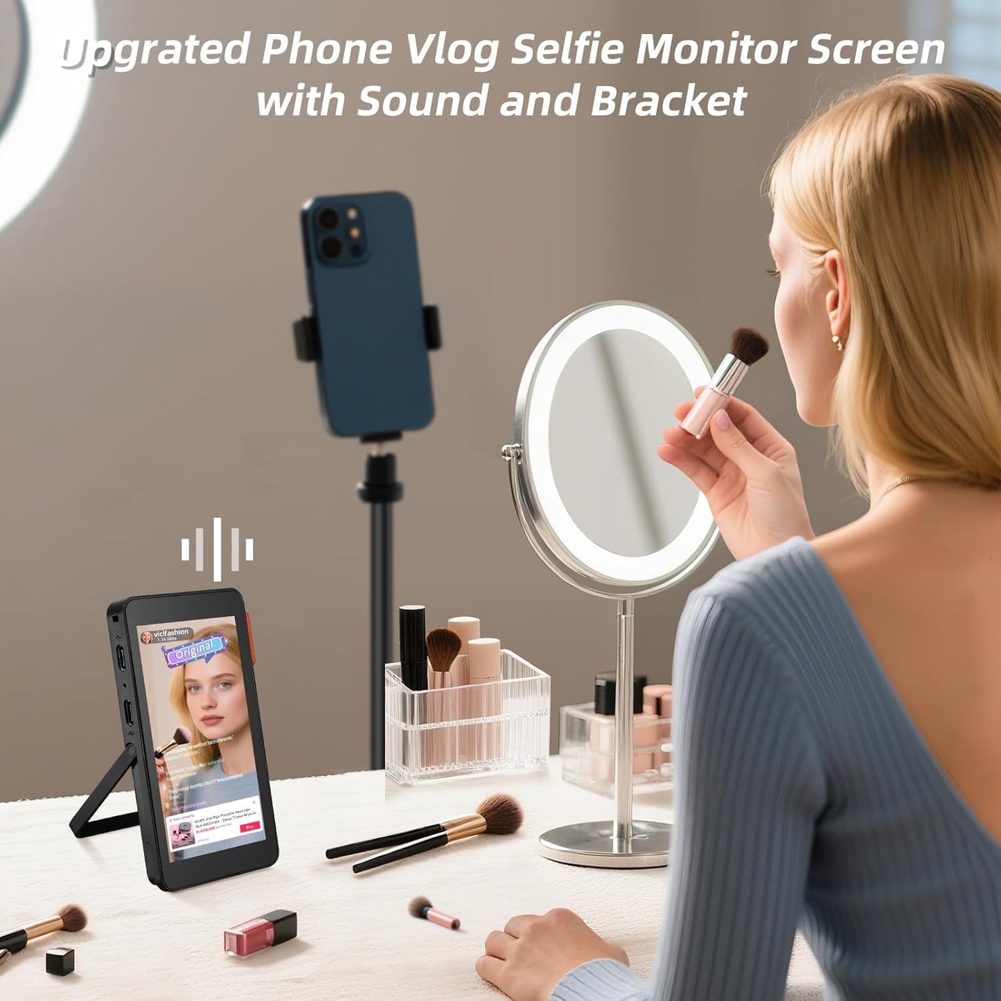 koolertron Magnetic Vlog Selfie Monitor with Speaker - No Delay Screen for iPhon/Android,for TikTok Live Streaming & YouTube, Portable Flip Camera Monitor, Compatible with Most Smartphones