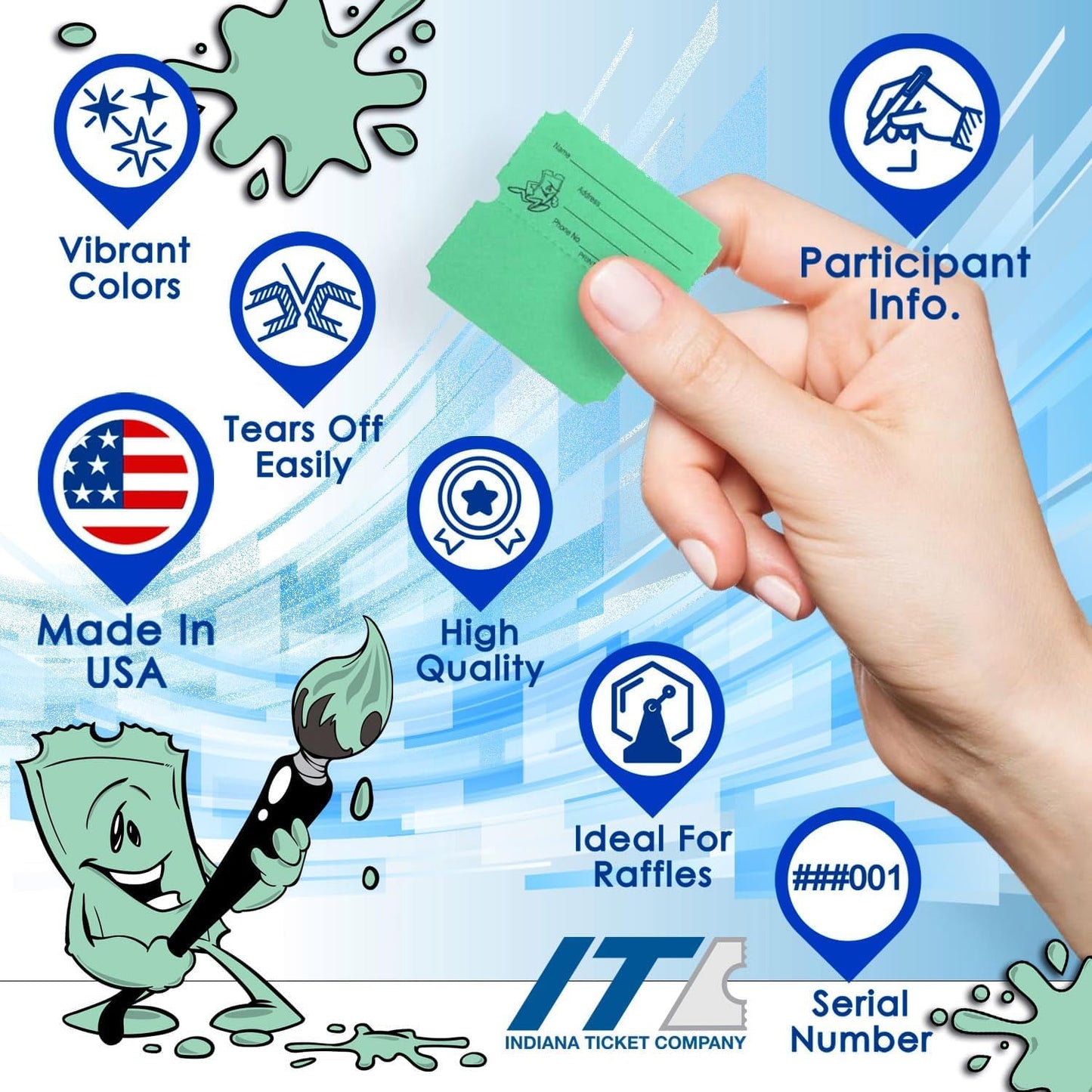 INDIANA TICKET CO. 1000 Custom Marquee 2"x 4" Double Roll Raffle Tickets– Add Your Events Logo/Text, Event Tickets, Fundraiser, Classroom Rewards, Entry, Prize Tickets, Carnival, (8 Colors Selection)